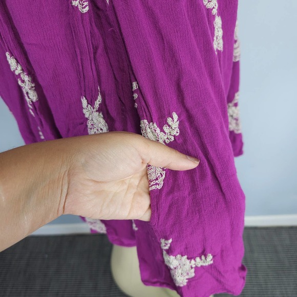 Free People Womens Size M Emma Austin Purple Embroidered Long Sleeve Mini Dress - Picture 8 of 16